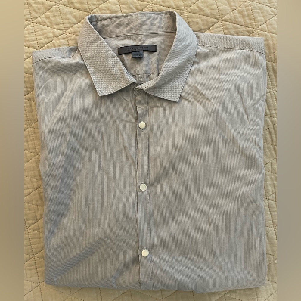 john varvatos collection Micro Stripe Pearl Button Shirt in Gray Size‎ L $248